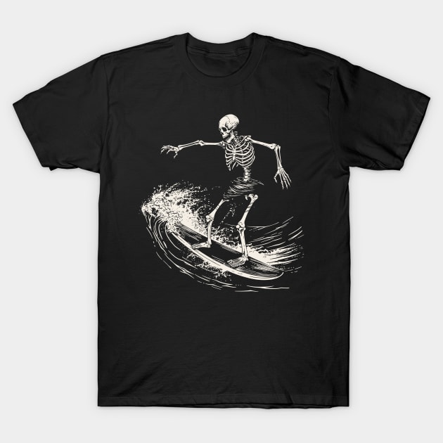 Skeleton playing surfing T-Shirt by Yopi